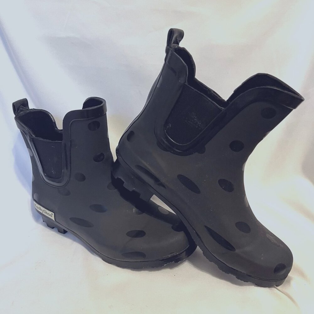 KushyShoo-Girls Size 6 Ankle Waterproof Black Rubber Slip On Rain Boots-Comfy